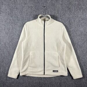REI Co-Op Fleece Zip Up Navy Trim Jacket Cream Ivory Womens Size Medium #2032